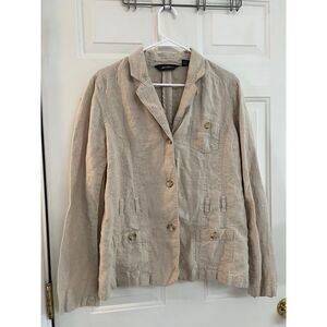 Eddie Bauer Tan Khaki 100% Linen Blazer Long Sleeve Pockets Light Academia 12